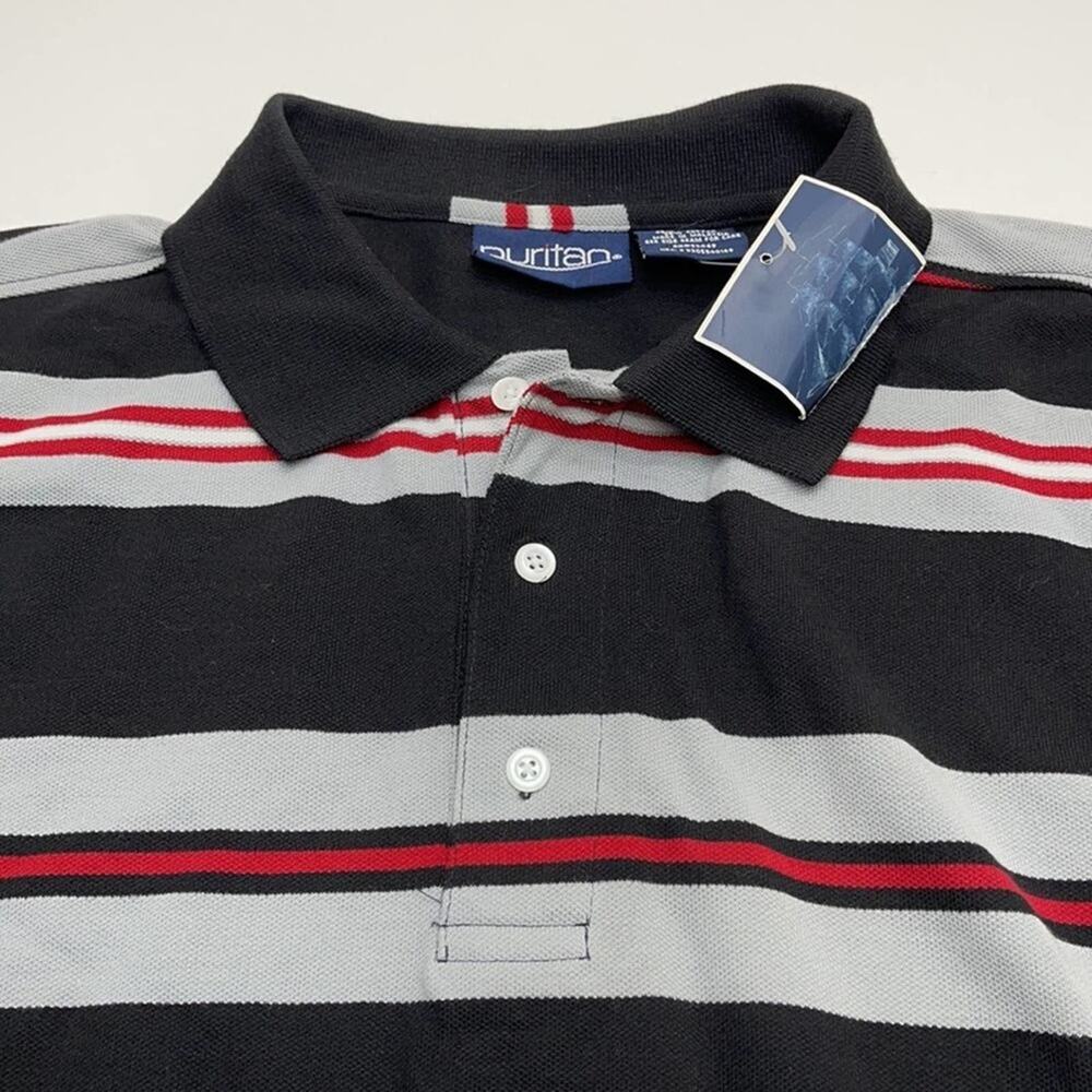 PURITAN Mens Black Red Gray Long Sleeve Polo Shirt